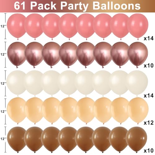 Image of Boho Blush Pink Brown Balloons, 12-Inch Retro Blush Brown Beige Latex Balloons Set for Bridal Baby Shower Girl Birthday Wedding Decoration