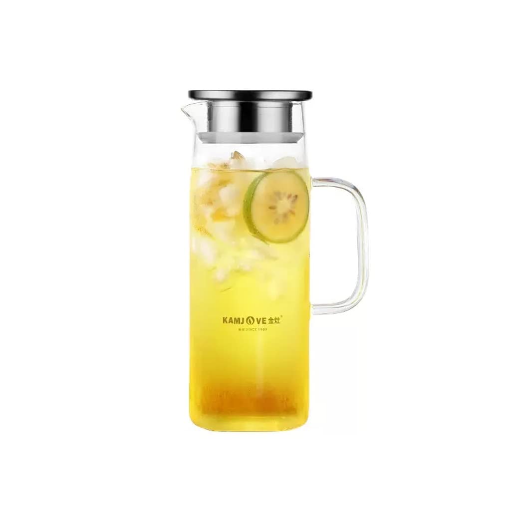 Nff Jarra De Cristal, Jarra De Cristal De 1,2 L con Tapa, Jarra De Agua De Cristal De Gran Capacidad con Asa Apta For Zumo, Té, Leche, Café