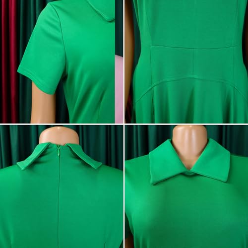 Image of Women A-Line Long Dress Polo Collared Short Sleeve Plus Size Casual Dresses Flared Swing Dress Elegant Maxi Dresses