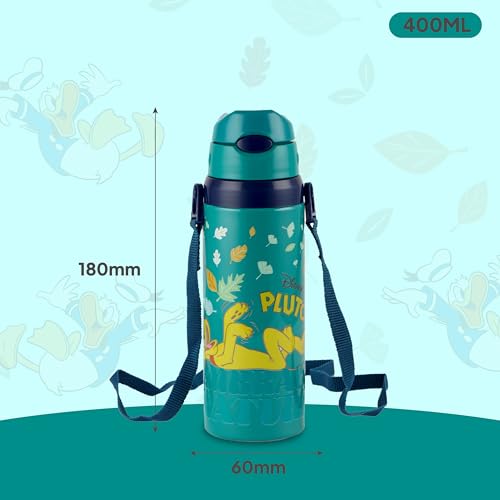 Image of CELLO Kidzbee Autumn 400 Pluto Design Insulated Kids Sipper Water Bottle 400 ml | Food Grade, 3D Touch & Feel Design, BPA Free, Leakproof Easy Press Open Flip Top Cap Insulated Kids Water Bottle
