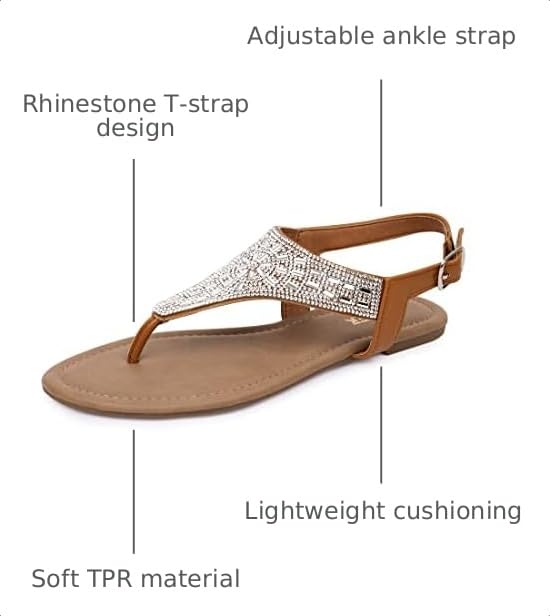 Image of BENEKER Women's Rhinestone Thong Flat Sandals T-Strap Fashion Sandals Ankle Strap Summer Gladiator Sandals