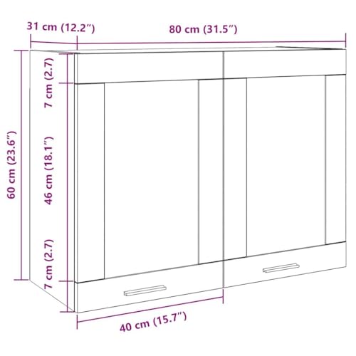 vidaXL Hängeschrank Lyon Kollektion, Beton Grau, 80x31x60 cm, Holzwerkstoff & Glas, Wandmontiertes Aufbewahrungsregal, Bad- & Küchenmöbel, Wohnaccessoire