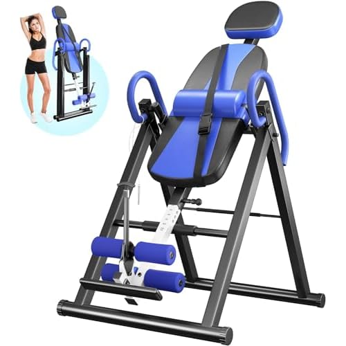 YOLEO Gravity Heavy Duty Inversion Table with Headrest & Adjustable Protective Belt Back Stretcher Machine for Pain Relief Therapy (W1-Blue)