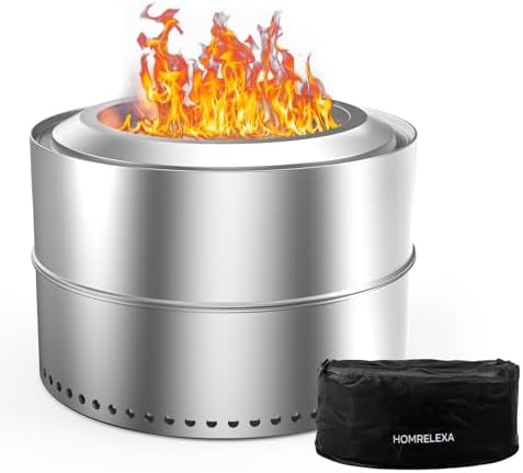 27 inch Smokeless Fire Pit, Outdoor Stainless Steel Smokeless Firepit, Wood Burning Fire Pits for Camping Backyard Patio Garden Picnic, Low Smoke Firepit for Outside