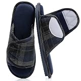 GOEWY Adjustable Open-Toe Mens Slippers Memory Foam House Slippers with Non-Slip Soles Indoor and Outdoor Shoes Gifts for Men Him Dad