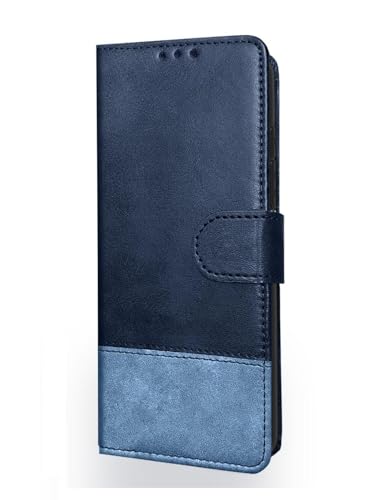 Image of Bintage Dual Colour Joint Matte Finish Vegan Leather Wallet Case Magnetic Flip Cover Compatible for Vivo V2541 / Vivo Y19s 5G - Sky & Royal Blue