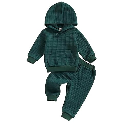 Ledy Champswiin Winter Toddler Little Boy Girl Clothes Set Long Sleeve Hoodies+Pants Solid Color Sweat Outfits (Green, 1-2 Years) Cover