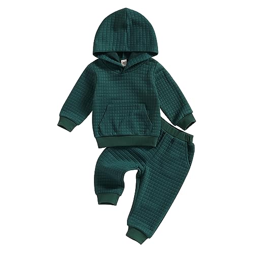 Ledy Champswiin Winter Toddler Little Boy Girl Clothes Set Long Sleeve Hoodies+Pants Solid Color Sweat Outfits (Green, 6-12 Months)