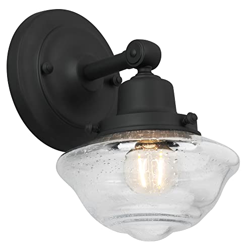Image of Design House Vintage-Inspired Schoolhouse Wall Sconce, 6.625 in x 7.625 in x 9.5 in, Matte Black, Clear Seeded Glass Shade, 589127-BLK | Dimmable, Wall Mount, Classic, Steel, Lighting, 589127-BLK