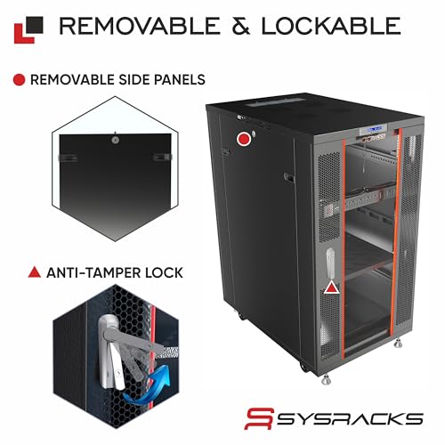 Image of 18U Server Rack Cabinet, 39 inch Deep, Glass Door, 19-Inch | Cooling fans, PDU, shelf, casters, leveling feet, cable entry brushes