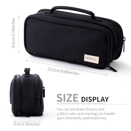 Image of EASTHILL Large Capacity Pencil Case Pen Pouch Organizer Canvas Pencil Bag with Handle School Supplies for Teen Girls-Black