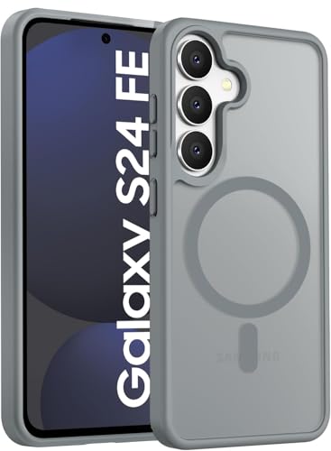 Image of Elzzi Magnetic Guard Designed for Samsung S24 Fe 5G Case Translucent Matte Hard PC + TPU Back Cover [Compatible with MagSafe] Anti-Scratch Phone Case (Grey)