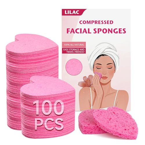 100 Count Compressed Facial Sponges 100% Natural Cellulose Eco-Friendly Makeup Sponges for Gentle Cleansing Exfoliating & Stubborn Makeup Removal Travel for Women (pink)