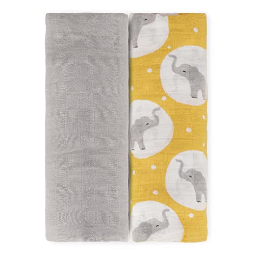 Image of Featherhead™ 4-Pack 100% Cotton Muslin Swaddle Blankets for Baby Girl - Large 47”x 47” - Pre-Washed, Soft, & Breathable - Newborn Essential & Perfect Baby Registry Gift (2 Pack - Grey Elephant)