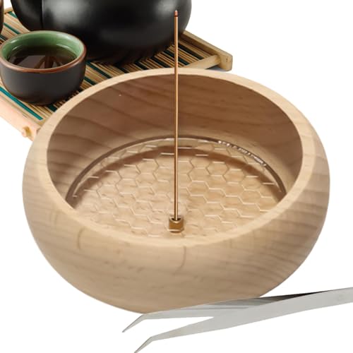 Soporte para Incienso, Cuenco Circular, Soporte de Madera para Varillas de Incienso, Naturales, Quemador de Incienso Interior, Soporte Hecho a Mano para Placas de Incienso para el
