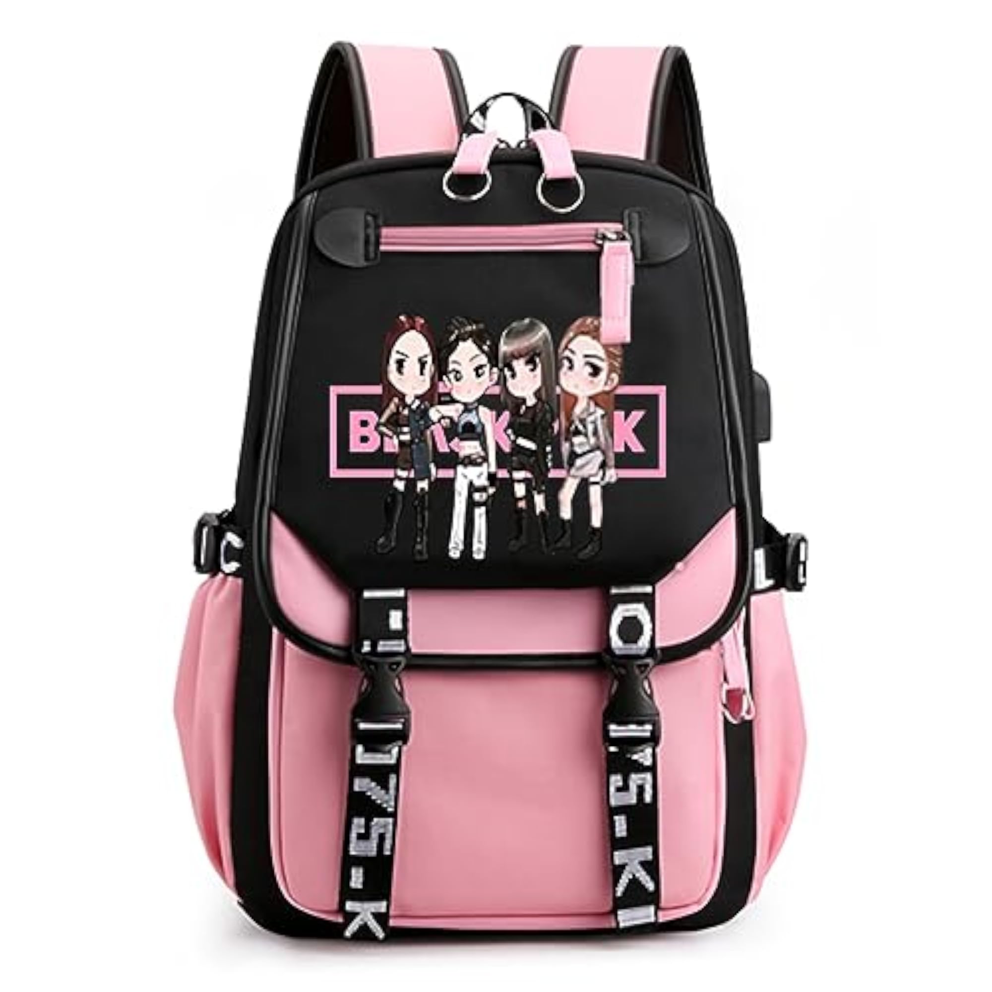 Black Pink Cute School Bag with USB Cable Jack
