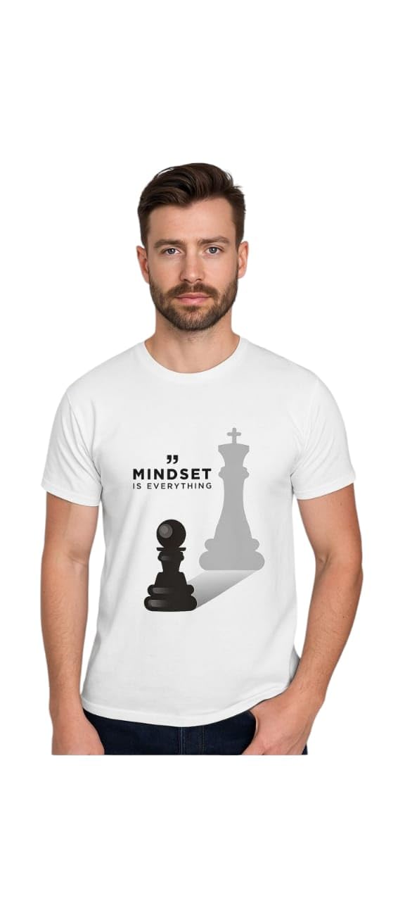 Mindset is Everything T-Shirt, White Cotton,Casual Short Sleeve Tee-image-35