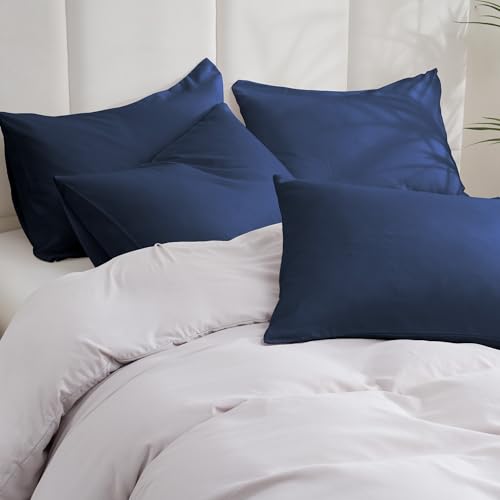 ZPECC Navy Pillow Cases King Size Set of 4, 20x36 Envelope Closure Pillowcases, Soft Plain Brushed Microfiber Covers Hypoallergenic Breathable