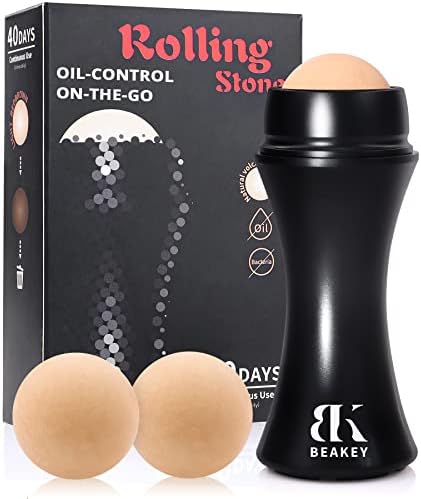 BK BEAKEY Oil-absorbing Volcanic Roller with Two Replaceable Volcanic Balls, Reusable On-the-Go Oil Control Roller, Instant Results Remove Excess Shiny
