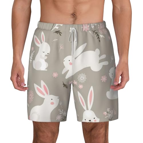 Short de plage double couche homme floral lapin de Pâques élastique
