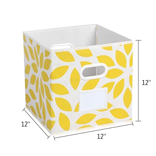 Image of MAX Houser Fabric Storage Bins Cubes Baskets Containers with Dual Plastic Handles for Home Closet Bedroom Drawers Organizers, Flodable, Set of 6 (Yellow)