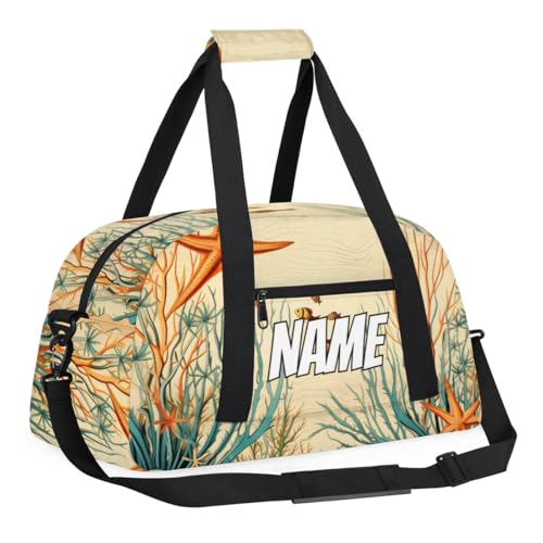 Custom Vintage Beach Duffel Bag for Women Men, Personalized Coral Conch Beach Sport Gym Duffel Bag with Name Travel Weekender Overnight Bags3