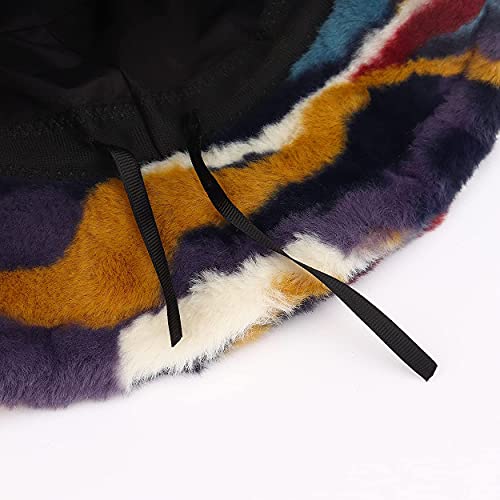 Wetmt Furry Bucket Hat For Women Multicolored Winter Faux Fur Fisherman Hat Thick Solid Fluffy Fuzzy Warm Plush Bucket Hats thumb #6