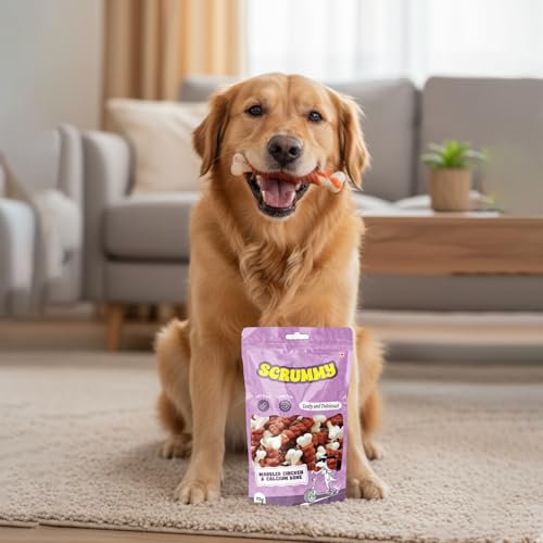 Image of Scrummy Marbled Chicken Wrapped Calcium Bone Dog Treats 70g (Pack of 3) | Soft & Tasty Training Snacks | High Protein Healthy Chews for Puppies & Adult Dogs