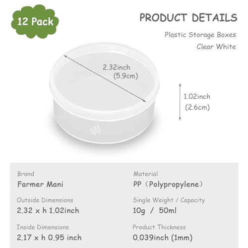 Image of 12 Pcs Clear Plastic Round Storage Jars, 1.7 oz D /2.32 x H /1.02 Inch Beads Storage Containers Box for Storage Small Items, Hardware, Buttons, Small Jewelry