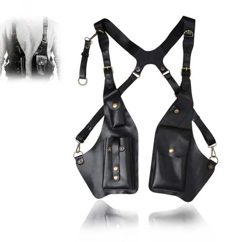 Sac sous les bras invisible antivol homme, pochette aisselles double épaule en cuir