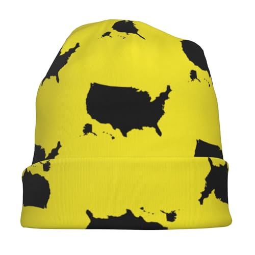 United States Map Unisex Baggy Knit Beanie Casual Beanie Hat Hip Hop Nightcap Black