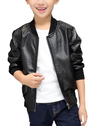 Kid Boys Girls Leather Jackets Coat Long Sleeve Zipper Motorcycle Faux Leather Outerwear Tops