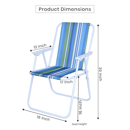 Image of ORILEY Folding Beach Chair with Arm Rest Portable Lightweight Rainbow Stripped Foldable Fishing Chairs for Travelling Picnic & Outdoor Camping Hiking (Medium, Blue and Green Stripe)