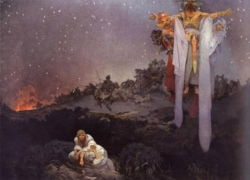Pintura murales decor de Alphonse Mucha con lienzo de alta definición y acabado artístico