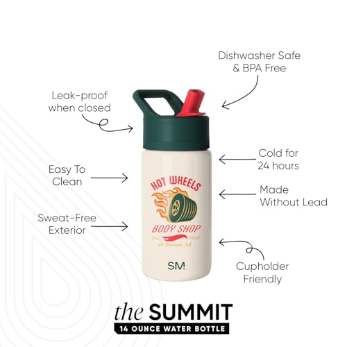 Image of Simple Modern Kids Summit Water Bottle with Straw Lid | Hot Wheels 14oz Stainless Steel Cup Insulated Tumbler for Boys, Girls, School | Body Shop