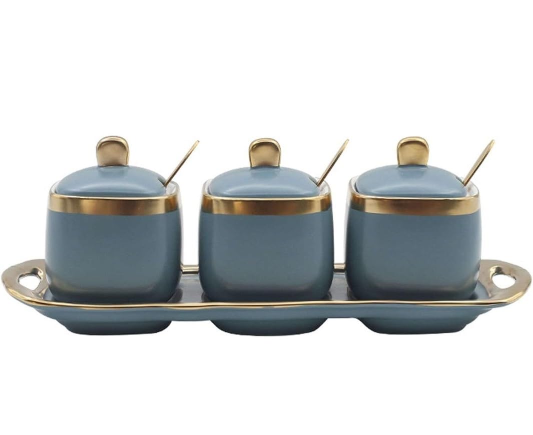 BCJMKDX Fermenter. Ceramic Condiment Jar Set Seasonings Spice Container With Spoon Lid Tray For Kitchen(E)