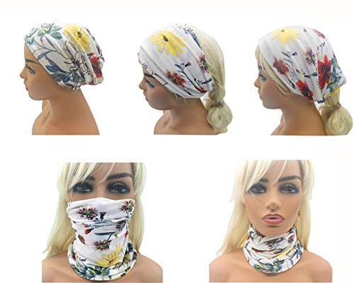 HONENNA Flower Printed Beanie Women Turban Headband Chemo Cap (2 Pack Set 19)
