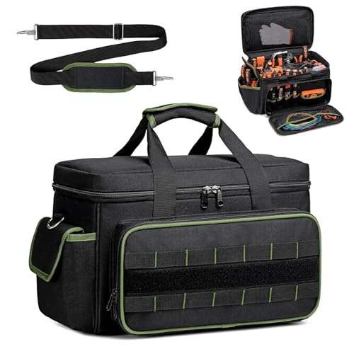 Garvee Tool Bag for Men, 17-Inch Durable Oxford Tool Tote with Padded Handle & Adjustable Shoulder Strap, Multi-Pocket Storage Organizer for Electrician, Carpenter, Handyman, Mechanic blackgreen - image 1