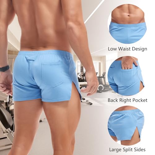 AMY COULEE Mens Cotton Gym Shorts Bodybuilding Lifting Lounge Split Shorts Lightweight Sleep Bottoms3