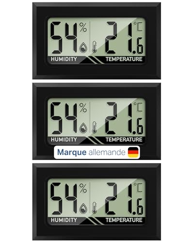 MAVORI® 3 pcs. Mini thermomètre hygromètre intérieur petit thermometre digital : Mesure précise de l'humidité intérieure et thermometre interieur pour la mesure de la température et de l'humidité