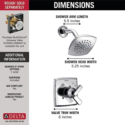 Image of Delta Faucet Ashlyn 17 Series Dual-Handle Shower Faucet, Shower Trim Kit with Single-Spray Touch-Clean Shower Head, Chrome T17264 (Valve Not Included)
