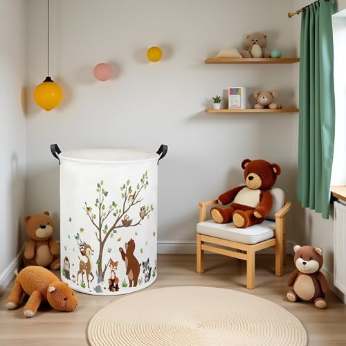 Image of Kids Laundry Basket Baby Hamper Toy Storage Bin for Boys Room Decor Baby Nursery Hamper Gift Baskets for Bedroom Bathroom(Tree Animal)