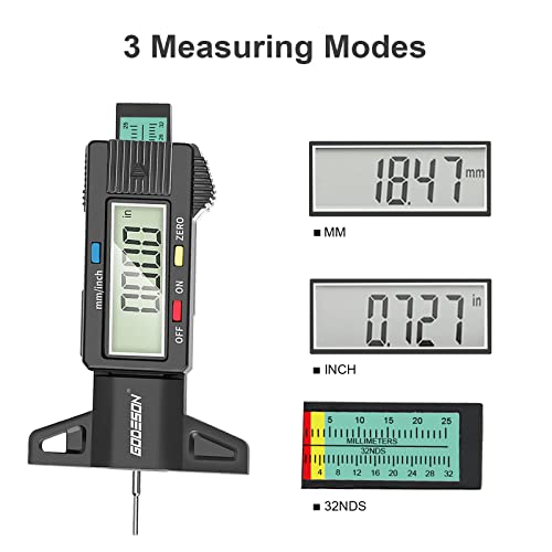 Image of GODESON Tire Tread Depth Gauge,Digital Tire Tread Depth Gauge in 1Inch /25.4mm with Color-Coded Bar, Easy Read Tire Depth Gauge for Cars, Trucks, Motorcycles (Pack of 2)