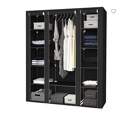 Armario de tela negra con tres puertas y organizador de ropa ZAW de 175x150x45cm