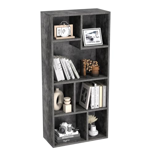 VECELO 7-Cube High Bookcase 42 Inch - 4-Tier Modern Storage Cabinet with Adjustable Height Shelves, Easy Assembly for Textbooks Display, Home Office, Grey