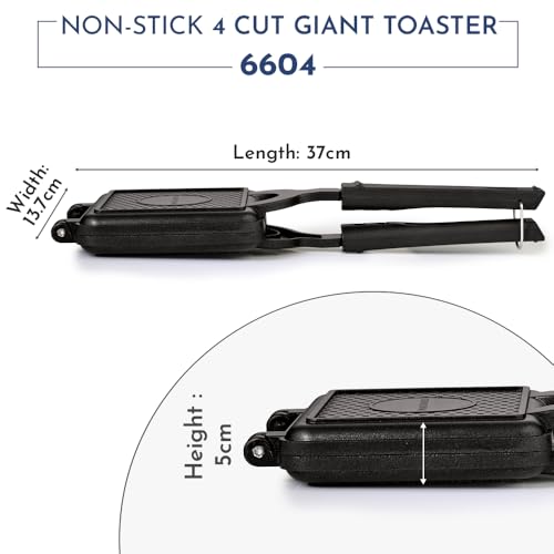 Image of Magnus Non Stick Giant Grill Toaster Quick Heating Gas Compatible with Bakelite Handle 4 Cut Design, Easy Release, Ergonomic, PFOA-Free, Aluminum