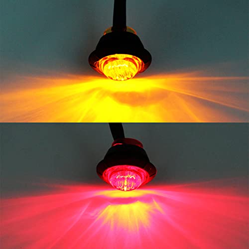 Fxc 'Purishion 10X 3/4 In' Round Led Clearence Light Front Rear Side Marker Indicators Light For Truck Car Bus Trailer Van Caravan Boat, Taillight Brake Stop Lamp (12V, Red+Amber) #TOP2