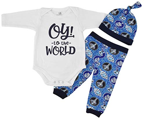 Unique Baby Boys Oy! to The World Hanukkah Layette Outfit Cap (12 Months) Blue
