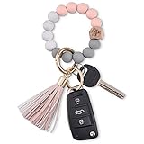 Wristlet Keychain Key Ring Bracelet: Silicone Beaded Wrist Cute Keychains for Women (Pink)