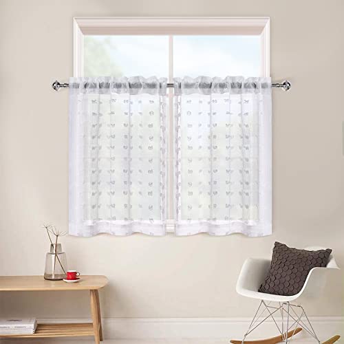 Kitchen Curtains 24 Inch Length White Kitchen Window Curtains Farmhouse Kitchen Curtains Short Small Window Curtain Valance Rv Curtains Camper Bathroom Sheer Curtain Tiers Polka Dot Rod Pocket 30X24 #TOP2